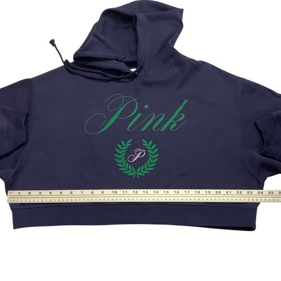 Pink Victorias Secret Womens Cropped Hoodie Sz. XL Midnight Navy Fleece Normcore - Picture 7 of 12